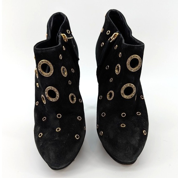 Giuseppe Zanotti Black Suede Rhinestone Studded Ankle Boots Heel Women Size 38 - Picture 2 of 9